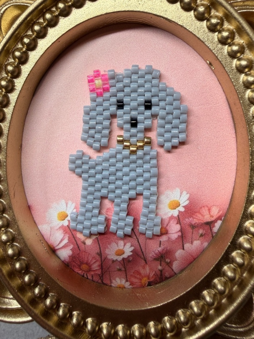 Mini Beaded Poodle Art in Gold Frame – Handmade Dog Decor - Picture 4 of 4